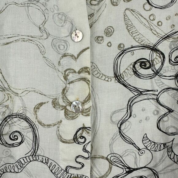 2/$30 Chicos 100% Linen Button Down Shirt Size S Floral Whimsical Oversized Boho - Picture 8 of 11